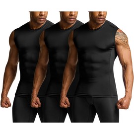 TSLA Men's Sleeveless Workout Shirts, Dry Fit Running Compression Cutoff Shirts, Athletic Training Tank Top, Active 3pack Sleevless Black/Black/Black, XX-Large