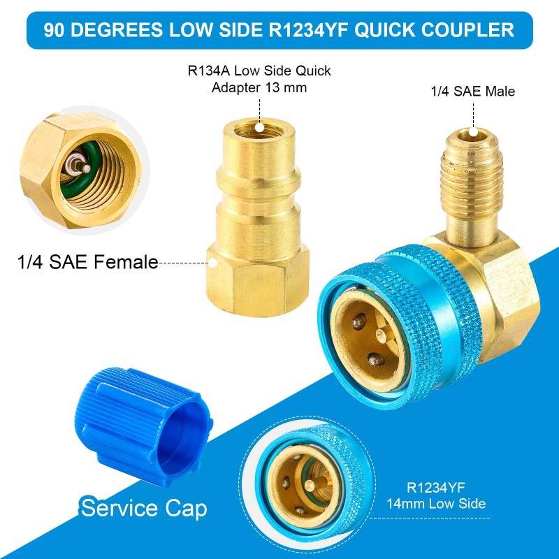 Tigbear R1234YF to R134A Adapter 90 Degrees R1234YF to R134A