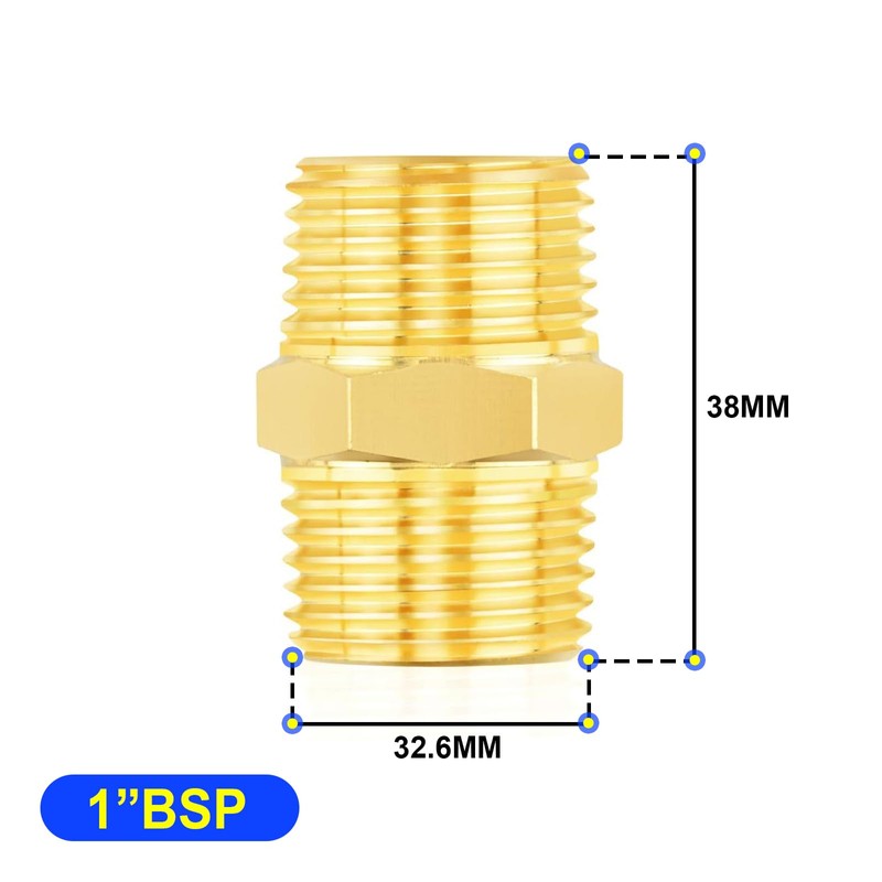 TAILONZ PNEUMATIC 1" BSP Male Pipe Hex Nipple, Brass Pipe