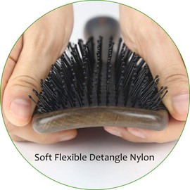 BESTOOL Hair Brush Antistatic Hair Removal Brush with Ultra Soft Flexible Nylon Bristles, Curved Natural Wood Paddle Brush, Detangling Women, Men, Children, Wet & Dry Hair