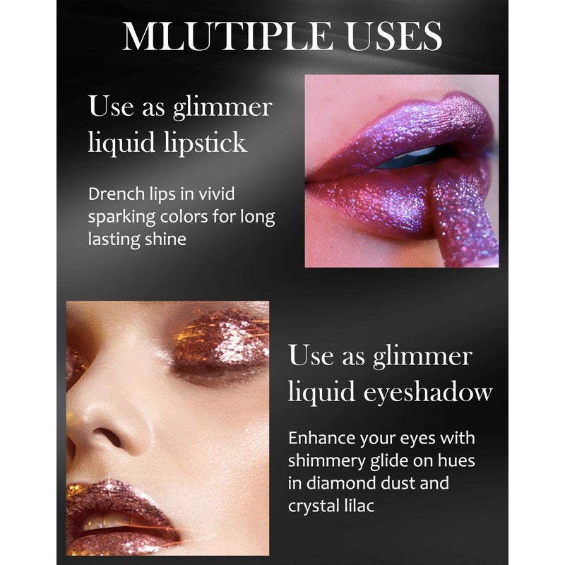 Glitter Lipstick, Diamond Metallic Sparkling Matte Lipstick, Waterproof Long Lasting