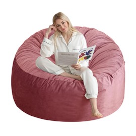 4 Ft Bean Bag Chair, Memory Foam Bean Bag Chairs for Adults with Filling, Round Bean Bag Sofa with Filler Included, Beanbags with Soft Dutch Velvet Fabric,4 Foot,Pink