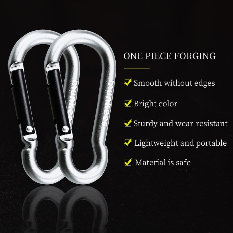 munkees 2-Pack 8-Shaped Carabiner Clips Keychain, Spring Snap Caribeener, Aluminum