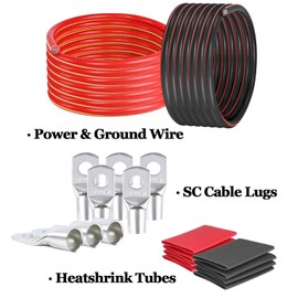 HBU 6 Gauge Car Battery Cable - 11 Feet Per Color, Black + Red - High Temp Truck, Trailer, RV, Solar Power Inverter Cables - 8pcs Cable Lugs with Heatshrink Tubes
