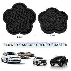 DXNQ 4 PCS Car Cup Coasters, Cute Flower Shaped Car Cup Holder Mat, PVC Waterproof Anti Slip Vehicle Cup Holder Insert Coaster, Universal Car Interior Decor Accessories (Black)