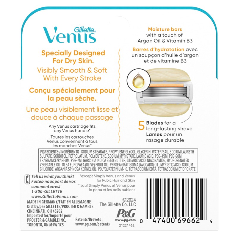 Venus MoistureGlide Women's Razor Blades, With Built-in Shave Gel Bars,