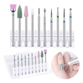 CHENNAN Drill Cuticle Set 10 Pieces Nail Cutter Bit Cuticle Remover Professional Cuticle Grinding Head Nail Art Tools Universal Size for Nail Gel, Acrylic Nails, Manicure Pedicure (A)