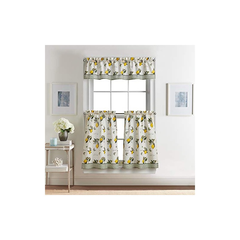 CHF Juego de Cortinas de Cocina Limón y Cenefa, 3