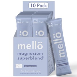mellö Magnesium Supplement Superblend Powder - Magnesium Glycinate with L-Theanine, GABA, and Trace Minerals - Supports Sleep, Relaxation, and Balanced Energy - Lavenderberry Flavor, 10-Pack, Singles