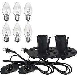 Tiqian 2-Pack Salt Lamp Cord Replacement, 5-Foot Long with Dimmer Switch, E12 Base, 15W LED Warm White Bulbs (6-Pack)