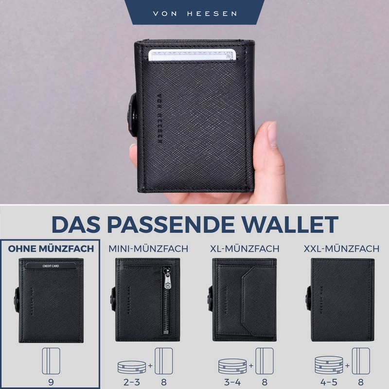 VON HEESEN Slim Wallet with RFID Protection - Mini Wallet