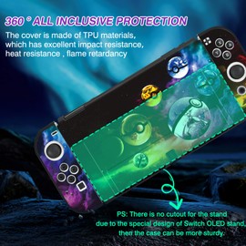 DLseego Cartoon Balls Switch OLED Protective Case Cool Soft TPU Shell Shockproof Scratch Resistant Cover Joy Con Japanese Amine Skin with 4PCS Blue and Red Balls Thumb Grips Caps for Switch 2021