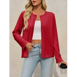 Saodimallsu Womens Lightweight Cardigans Open Front Long Sleeve One Button Casual Crewneck Loose Knit Shrug Sweater