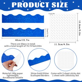 269Pcs Glitter Bulletin Board Letters Apples Stars Cutouts Set, Include 78.7 Ft 60 Bulletin Board Trims Alphabet Letters Numbers Punctuation for School Classroom Poster Board Wall Decor(Blue)