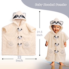 WODHOY Toddler Bath Towel Poncho, Ultra Absorbent Towels for Baby with Large Size (23"x 50"), Soft Thick Coral Fleece for Kids Age 0-6 Years with Animal Hood, Ultra Absorbent Shower Gift