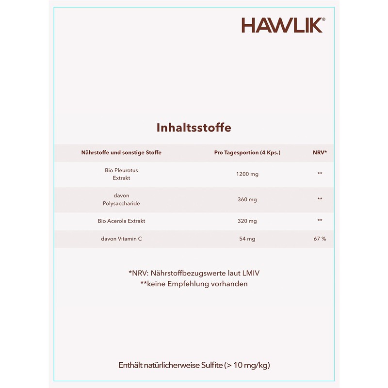 HAWLIK Vital Mushrooms Pleurotus Extract Capsules | 60 Capsules |