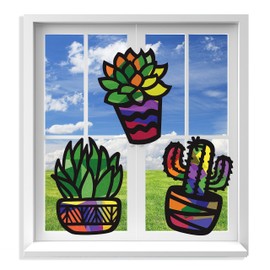 VHALE Suncatchers Craft 3 Sets (9 Cutouts) w Tissue Papers Stained Glass Effect Paper Sun Catcher Kit, Window Art, Classroom Crafts, Creative Art Projects, Kids Party Favors (Succulent Plant)