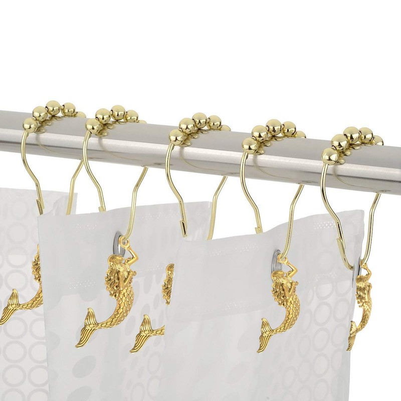 ZILucky 12Pcs Mermaid Decorative Shower Curtain Hooks Stainless Steel Rings