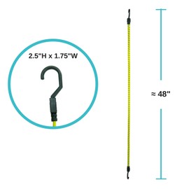Houseables Bungee Cords with Hooks, Bungie Straps, 4 Pack, 48 Inch Long, Yellow, Flat, Premium Rubber, Bungy Chords, Cart Tie Down, Bungi Rope for Dolly, Upcart, Car Trunk, Camping, Luggage, Moving