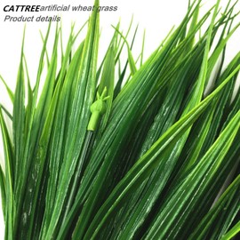 CATTREE Artificial Wheat Grass, Plastic Plants Shrubs Bushes Fake Green Leaves Wedding Indoor Outdoor Home Garden Verandah Kitchen Office Table Centerpieces Arrangements Christmas Decoration 5 pcs