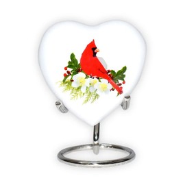 Cardinal Keepsake Urn - Mini Heart Cremation Urn with Stand & Premium Box - Small Cardinal Keepsake Urn for Ashes - Honor Your Loved One with Urn Heart Shaped - Perfect for Adults & Infants