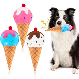 Suilung 3 Pack Ice Cream Dog Toy, Squeaky Plush Dog Toys for Aggressive Chewers Puppy Funny Puppy Birthday Pet Toys Squeaky Play Gift Funny Plush Gift for Small/Medium/Large Dogs