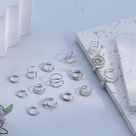 LimCryspp 15 Piezas Ear Cuff, Earcuffs Mujer, Ear Cuff Mujer, Muy Adecuado Para Personas Que No Tienen Orejas Perforadas Pero Quieren Probar Varios Estilos De Pendientes Para Usar (Plata)