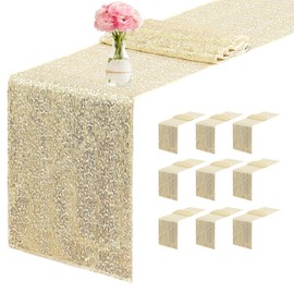 Yblut 10 Packs 12 x 72 inches Sequin Table Runner, Champagne Glitter Table Runner for Birthday Party Supplies Wedding Engagement Baby Shower Holiday Celebration Event Decorations