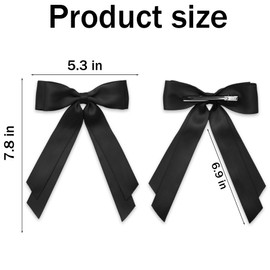 Black Hair Bows for Women Girls Silky Satin Ribbon for Hair Accessories Long Tails Barrette Hair Bow Hair Clips for Teen Gifts Trendy Stuff 2Pcs