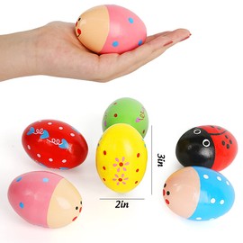 SallyFashion Wooden Percussion Musical Egg Maracas Egg Shakers, 6 PCS, Random Pattern, Halloween Props