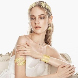 Jsleid Gold Upper Arm Bracelets, Greek Goddess Jewellery Bracelet, Greek Goddess Costume Accessory Jewellery, Boho Bracelet Cuff Wrist, for Daily Use Wedding Parties, Metal, No Gemstone