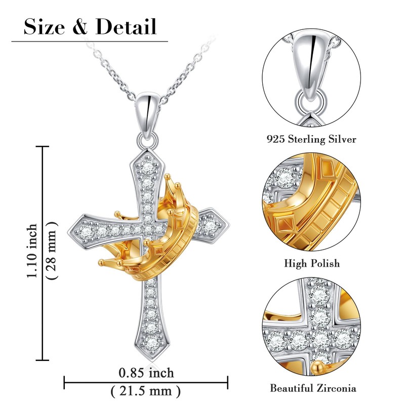 Alphm Cross Necklace with Crown S925 Sterling Silver