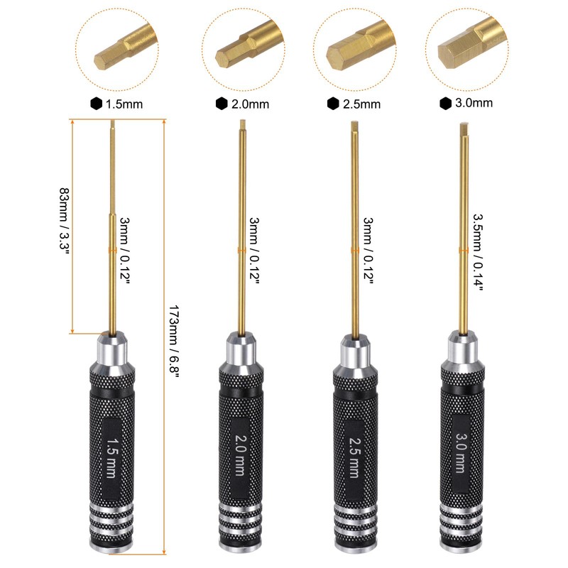 sourcing map 4pcs RC Hex Screwdriver 1.5mm 2mm 2.5mm 3mm