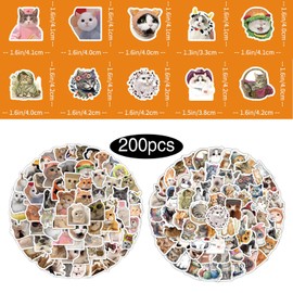 Cat Stickers,200 PCS Kawaii Stickers Set Waterproof Vinyl Stickers Aesthetic Decals for Cat Water Bottle Stickers Fridge Cat Stickers Animal Stickers for Cat Lovers,Phone