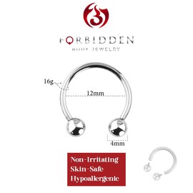 Forbidden Body Jewelry 14G-16G Solid Titanium Internally Threaded Horseshoe Ring for Cartilage/Septum, Metal