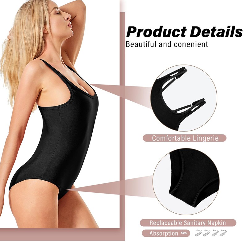 Sahunfri Women's One Piece Leakproof Period Swimwear, black, XL
