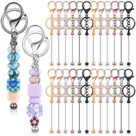 Tondiamo 24 Pcs Beadable Keychain Bars for Beads Blank Keychain Metal Beaded Keychain for Keychain DIY Projects Pendant Jewelry Crafts Making Gift Kids Students Office School Supplies (Classic Color)