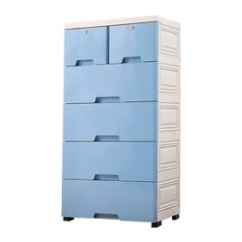 Veloqua 6 Drawer Plastic Dresser for Bedroom-Storage Tower Closet Organizer Unit with Lockable Drawers, Portable Rolling Cart with Handles-Ideal for Home,Office,Dorms 19.7x13.8x40 in (Blue)