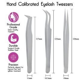 SIVOTE Lash Tweezers for Eyelash Extensions for Volume, Isolation & Classic Lashes, 3 Pack, Matte Silver