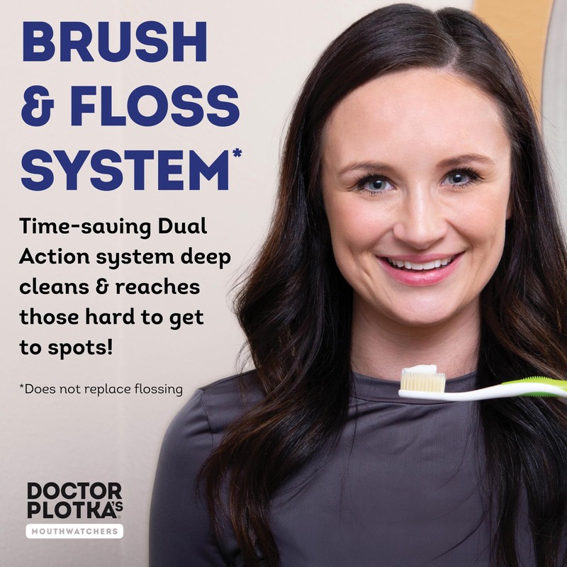 MOUTHWATCHERS Soft Flossing Manual Toothbrush for Adults, Green, Ultra Clean,