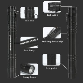 Grace Marci Pen Light Flashlight, Bright Small Handheld Pocket Flashlight, 3 Modes Mini Small Flashlights High Lumens with Clip LED Pen Flashlight for Camping Emergency Inspection Outdoor, 5 Pack