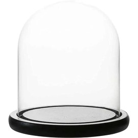 BDMYFNSENERETY Decorative Clear Glass Dome, Glass Dome for DIY Snow Globes, Tabletop Centerpiece Cloche Bell Jar Display Case Wood Base (Black, 9 x 15 cm)