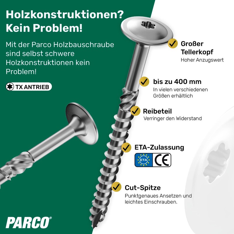 PARCO Flat Head Screws 6 x 100 mm, Pack of