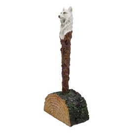 Ebros Medieval Fantasy Celtic Alpha Wolf Animated Hand Painted Pen with Rustic Tree Bark Holder Stand Figurine Animal Totem Spirit Accent Statue (White Direwolf)