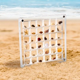 XIHIRCD Acrylic Magnetic Seashell Display Box, Clear Sea Shell Display Storage Box Bead Container Small Craft Organizer Case for Bead Nail Jewelry (Square, 36 Grids)
