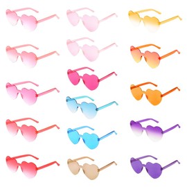 AUTOWT 16 PCS Heart Shaped Sunglasses - Rimless Rainbow Sun Glasses with UV Protection, Frameless Clear Candy Heart Sun Shades for Women Girls Party Favors