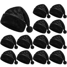 Geyoga 12 Pcs Santa Hat Adult Bulk Gnome Christmas Hat Unisex Velvet Santa Cap with Fur Trim Xmas Party Cap for Men Women (Black)