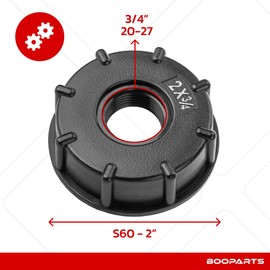 BOOPARTS - IBC Tank Adapter 2 Inch (S60 x 6) 3/4 Inch (20/27 Inch) Connection for Tank 1000 Litres with Connection for Tap or Garden Hose Compatible with Various Tanks
