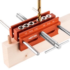 Neitra Self Centering Doweling Jig - 6 Drill Guides for Straight Holes, Adjustable Width Up to 6.75", All Metal Drilling Hole Kit for Wood Dowel Jig, Professional Woodworking Joints Tool