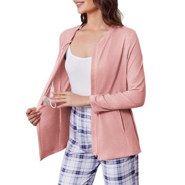 Deyeek Mastectomy Shirts with Drain Pockets Post Shoulder Surgery Tops for Women Chemo Port Long Sleeve with Zippers Light Pink